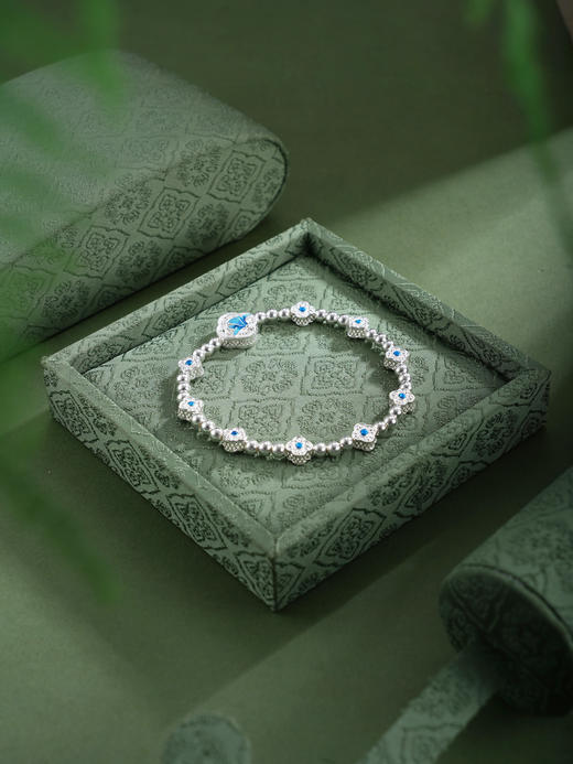 子佩集【轩畔玉兰】银S990手串手链【QFSL024】原创作品花丝珐琅彩玉兰莲2602 商品图6