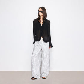 NUTH黑色v领花边装饰半透衬衫女（发货/预售时间同步天猫）