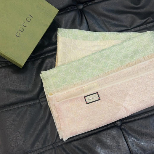 GUCCI 双G 老花 棉 羊毛 蚕丝 混纺 拼色 围巾 商品图1