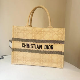 Dior booktote 中号 棕色 拉菲草 藤编 托特包