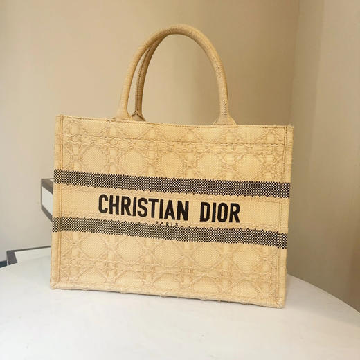 Dior booktote 中号 棕色 拉菲草 藤编 托特包 商品图0