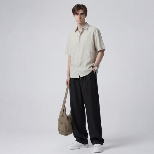 【含亚麻】圣得西宽松弯刀裤子男款2026新款春季松紧腰直筒休闲裤 商品图5