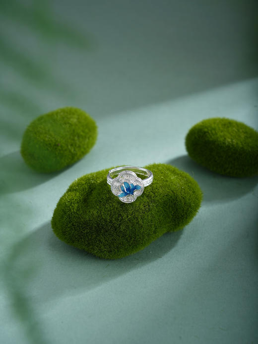 子佩集【轩畔玉兰】银S990戒指【QFJZ011】原创作品花丝珐琅彩四叶玉兰莲2602 商品图5