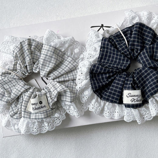 复古格纹蕾丝花边大肠发圈-纪念日百货门店同款169394279 商品图0