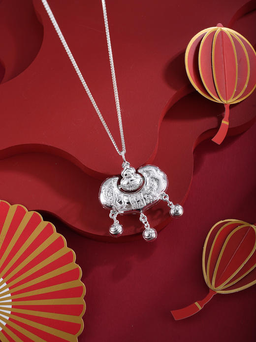 子佩集【龙凤呈祥】银S990套链项链【Y328】儿童葫芦笑脸锁2602 商品图3