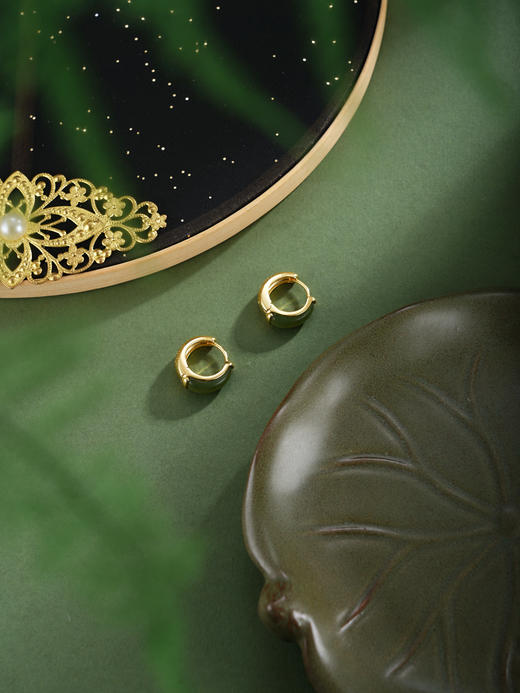 子佩集【华年未央】银S925耳环【EJ00759】古法银碧玉镀金2602 商品图3