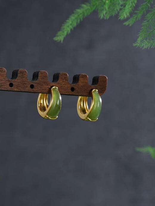 子佩集【华年未央】银S925耳环【EJ00759】古法银碧玉镀金2602 商品图6