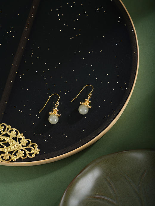 子佩集【云亭缘起】银S925耳环【EG02525】古法银和田玉镀金亭台吊球2602 商品图2