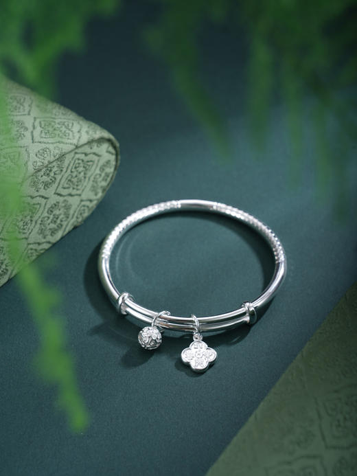 子佩集【四叶缘牵】银S999手镯【SZ009307】四叶草吊球切面2602 商品图4
