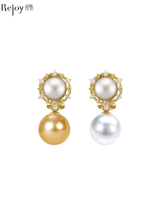 【天猫同款】两戴款 太阳花-18K金Akoya珍珠耳夹 商品图0