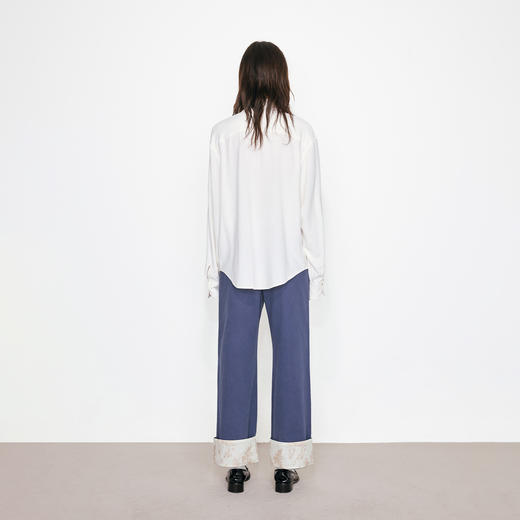 NUTH蓝色可翻折裤脚趣味印花直筒休闲裤女（发货/预售时间同步天猫） 商品图1