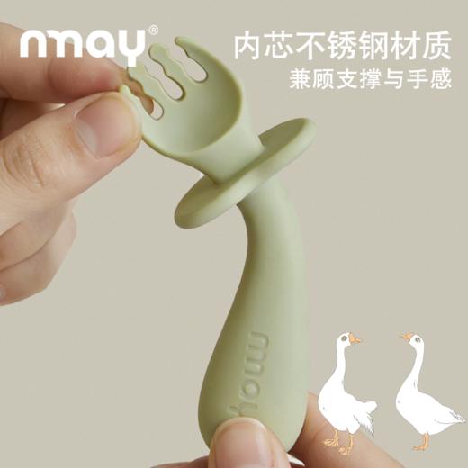 nmay 乐熊系列 360°弯曲辅食勺三件套 勺子叉子儿童宝宝辅食6月+ 商品图1