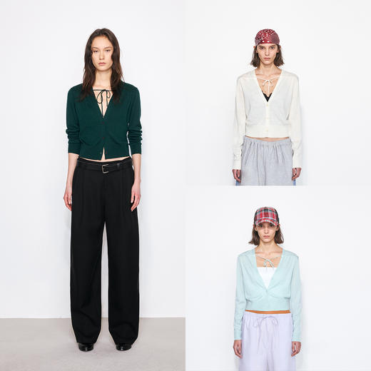 NUTH深V领可调节绑带薄款针织开衫女（发货/预售时间同步天猫） 商品图0