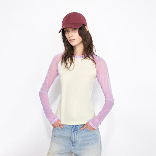 NUTH亲肤莫代尔棉撞色拼接半透长袖t恤女（发货/预售时间同步天猫） 商品图3