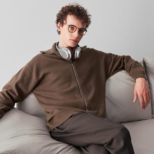 羊毛混纺拉链针织开衫 商品图1