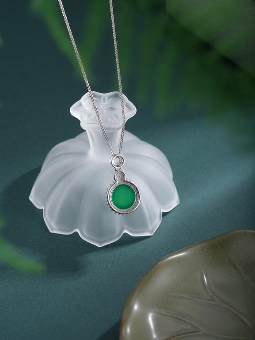 子佩集【翠涌财盈】银S925套链项链【TL016616】绿玉髓钱币圆形2602 商品图5