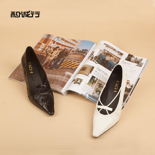 和诚行2026春季新款真皮时髦洋气舒适百搭不累脚中跟单鞋1080166 商品图3