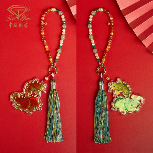 「红鲤鱼与绿鲤鱼」足金玛瑙玉石挂饰 吉祥寓意收藏送礼 商品图2