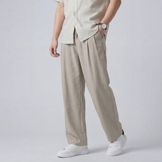 【含亚麻】圣得西宽松弯刀裤子男款2026新款春季松紧腰直筒休闲裤 商品图8