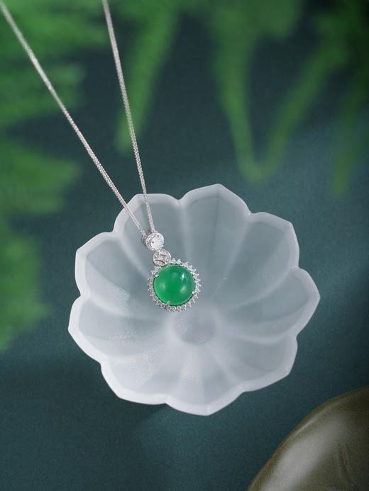 子佩集【翠涌财盈】银S925套链项链【TL016616】绿玉髓钱币圆形2602 商品图3