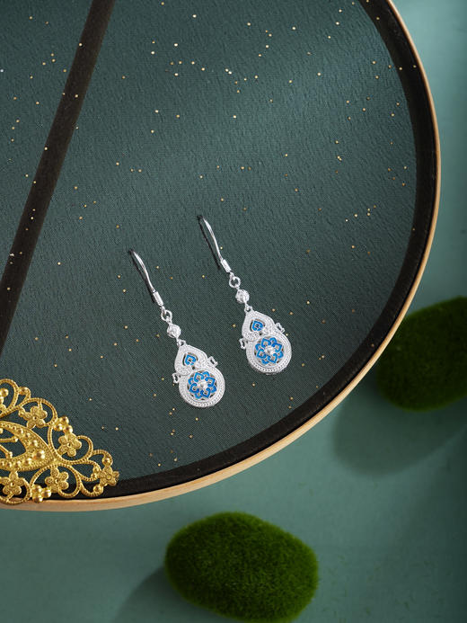 子佩集【福禄宝相】银S990耳钉【QFES051】原创作品花丝珐琅彩宝相葫芦2602 商品图2