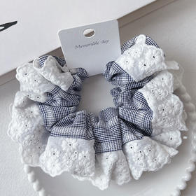 高级感蕾丝格纹蓝色发圈-纪念日百货门店同款169647660