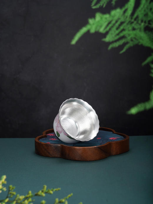 子佩集【国色欢瑞】银S990摆件【TZYF051】茶具牡丹浮雕葵口茶杯2602 商品图3