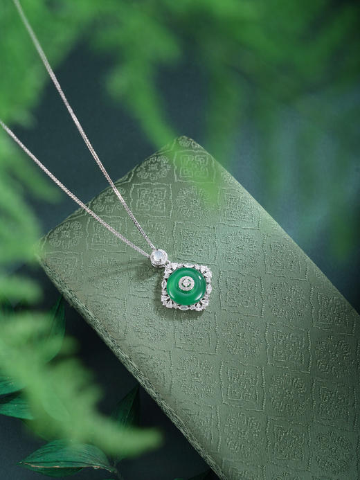 子佩集【碧华盈瑞】银S925套链项链【TL016618】绿玉髓菱四叶草形平安扣内圆外方2602 商品图4