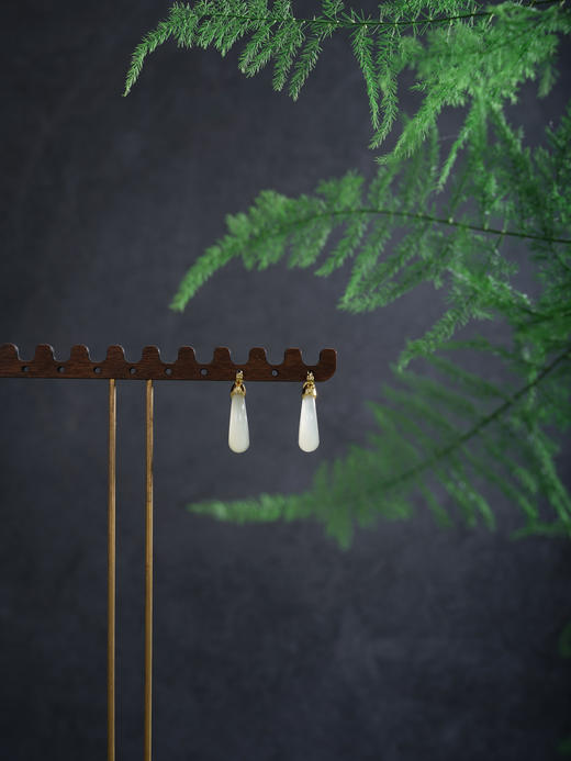 子佩集【‌月华静好】银S925耳环【EJ00220】古法银和田玉镀金半环圆环2602 商品图5