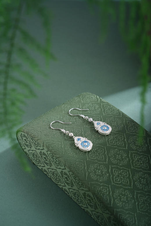 子佩集【福禄宝相】银S990耳钉【QFES051】原创作品花丝珐琅彩宝相葫芦2602 商品图8