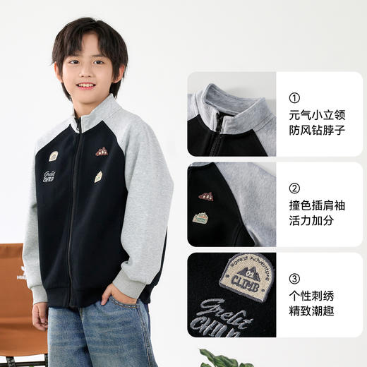 【10A抗菌】棉花堂春款撞色插肩针织立领童装外套- FD61053 商品图3