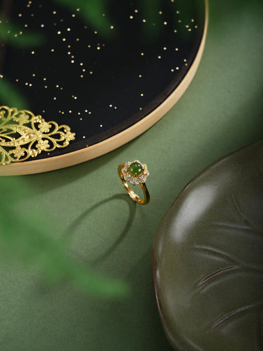 子佩集【花舞年华】银S925戒指【JZ05720】古法银碧玉镀金2602 商品图3