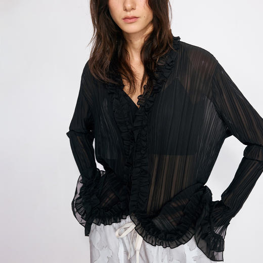 NUTH黑色v领花边装饰半透衬衫女（发货/预售时间同步天猫） 商品图3