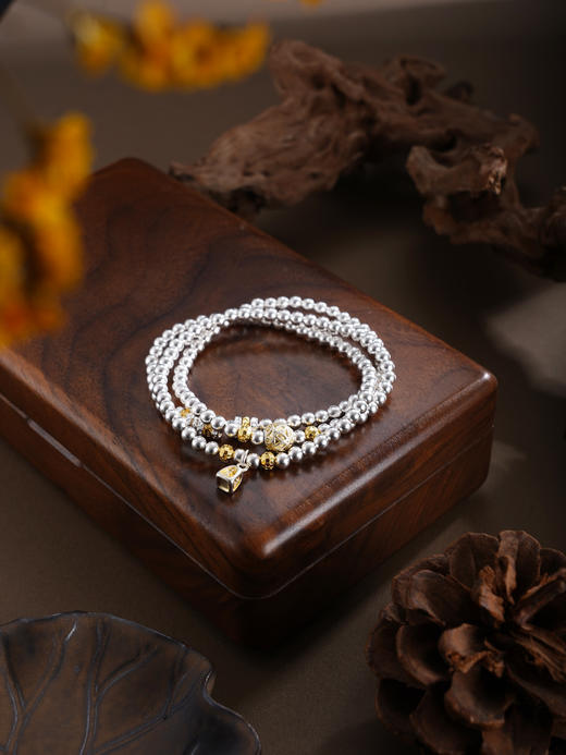 子佩集【‌‌喜聚福盈】银S999手串手链【SC001757】腰缠万贯多层多圈串珠镀金手链2602 商品图4