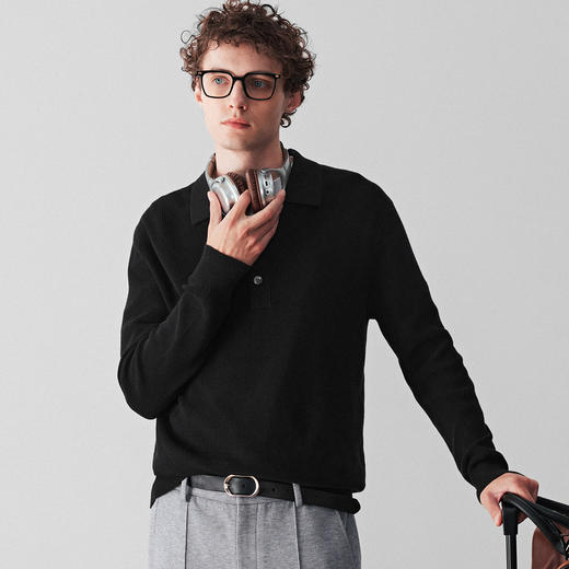 纯棉针织长袖POLO衫 商品图1