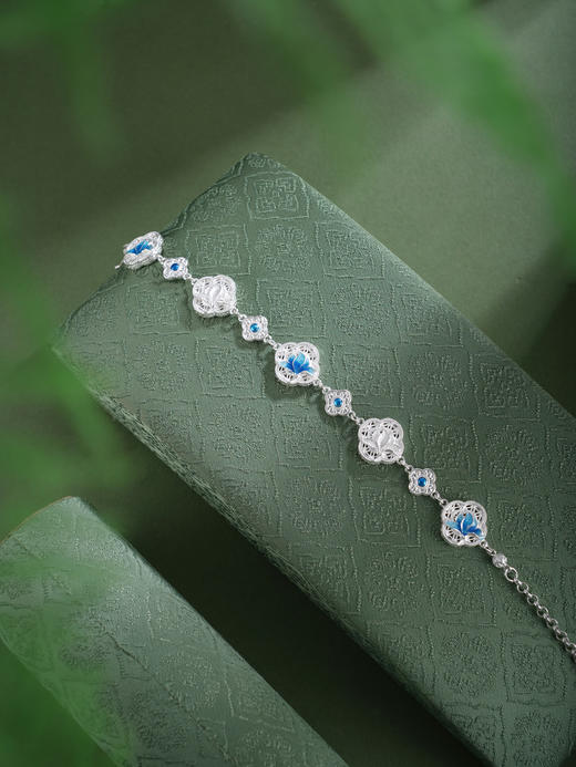 子佩集【轩畔玉兰】银S990手链【QFSL027】原创作品花丝珐琅彩玉兰莲2602 商品图5