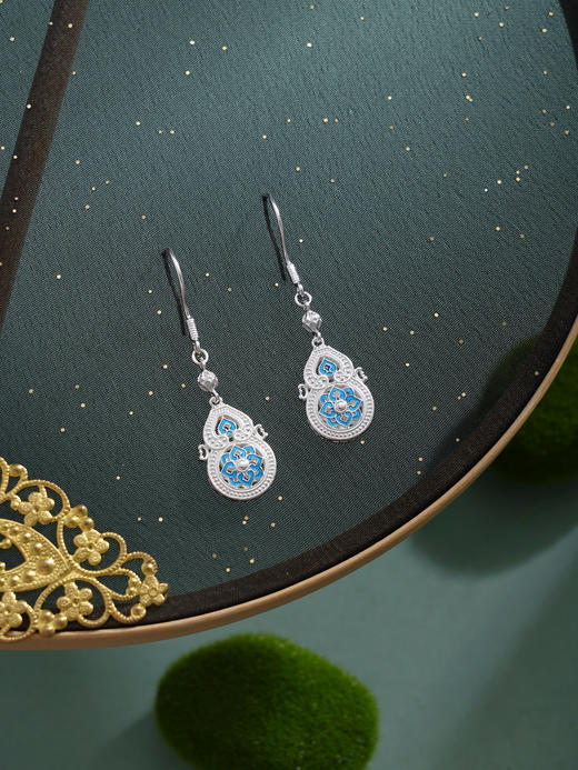 子佩集【福禄宝相】银S990耳钉【QFES051】原创作品花丝珐琅彩宝相葫芦2602 商品图10