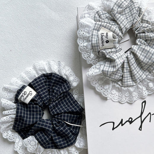 复古格纹蕾丝花边大肠发圈-纪念日百货门店同款169394279 商品图4