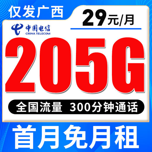 【只发广西】电信29元205G全国流量300分钟，首月免月租 商品图0