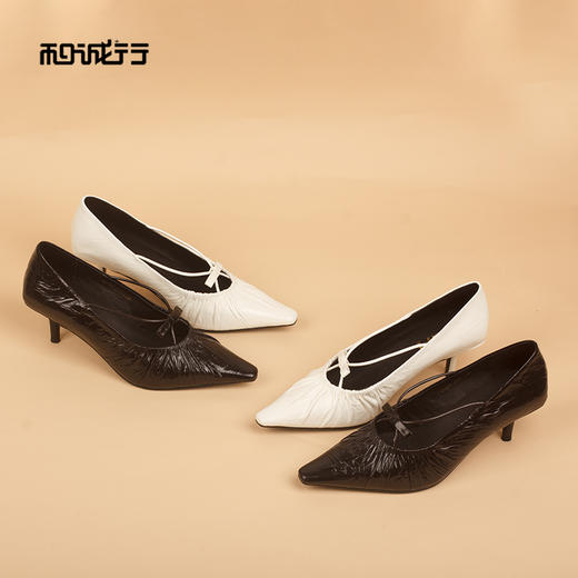 和诚行2026春季新款真皮时髦洋气舒适百搭不累脚中跟单鞋1080166 商品图1