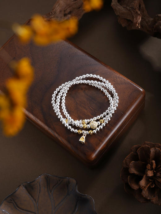 子佩集【‌‌喜聚福盈】银S999手串手链【SC001757】腰缠万贯多层多圈串珠镀金手链2602 商品图3