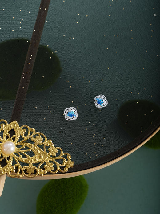 子佩集【轩畔玉兰】银S990耳钉【QFES050】原创作品花丝珐琅彩四叶玉兰莲2602 商品图11