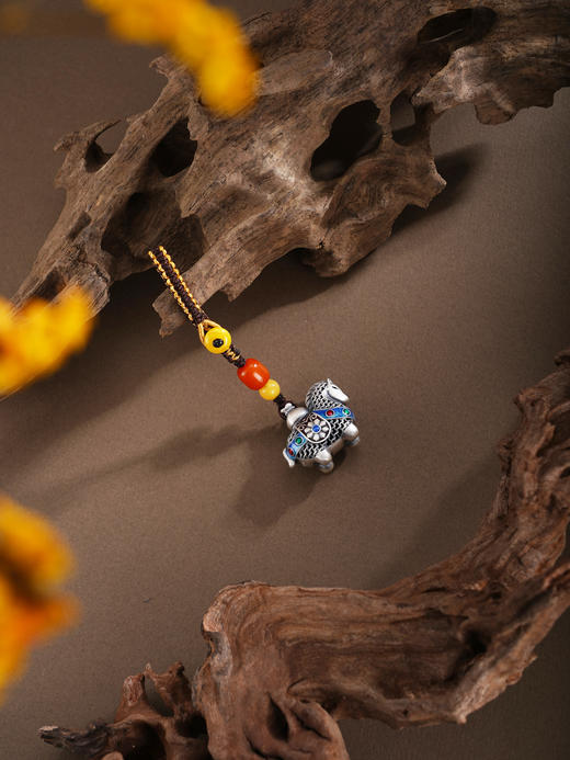 子佩集【鸿运福马】银S999钥匙扣【BJ0001683-1】小摆件花丝珐琅彩黑马2602 商品图5