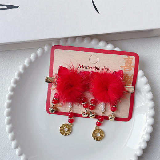 红水貂毛流苏发夹对夹-纪念日百货门店同款169494536 商品图0