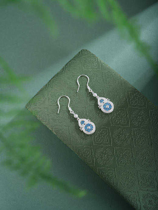 子佩集【福禄宝相】银S990耳钉【QFES051】原创作品花丝珐琅彩宝相葫芦2602 商品图7