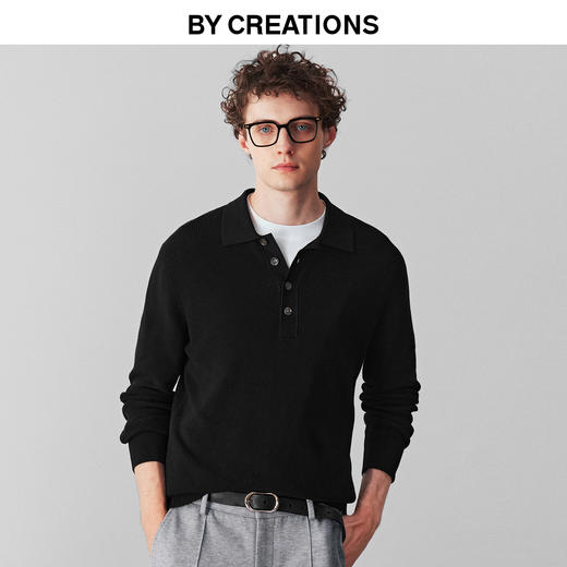 纯棉针织长袖POLO衫 商品图0