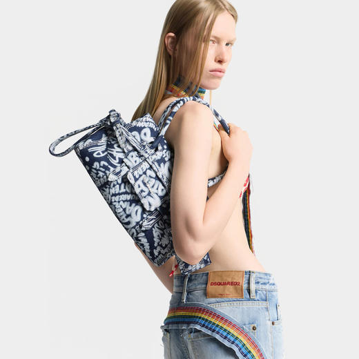 DSQUARED2 中性金属字母徽标Rebel牛仔手提包 混色 RebelsSDW0083 10108776 3096 商品图5