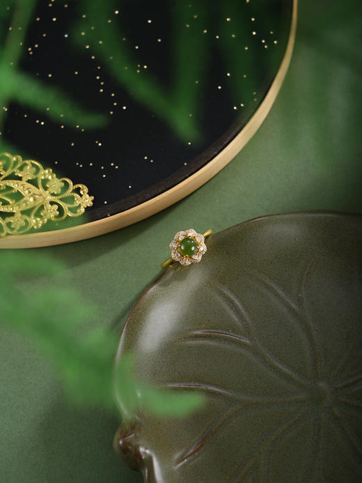 子佩集【花舞年华】银S925戒指【JZ05720】古法银碧玉镀金2602 商品图2