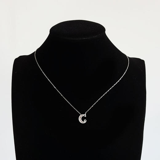 【天然正品】AU750白金简约时尚弯月造型0.252克拉群镶钻石吊坠项链070226TJ02 商品图6