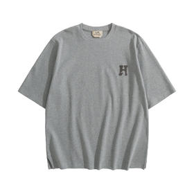 男款logo皮革棉质短袖T恤hu